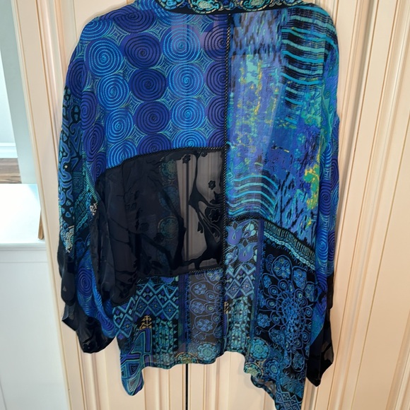 CHICO'S silk/rayon festive patch kabuki jacket/kimono blouse size M/L - Picture 6 of 8